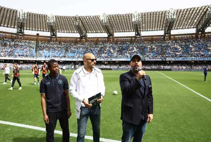 L'attore Marco D'Amore allo Stadio Maradona prima del match - foto LaPresse - IlPosticipo.it