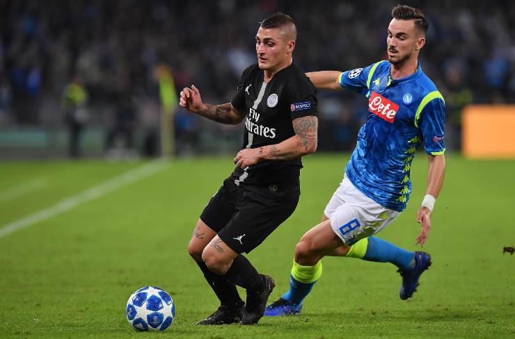 Marco Verratti a duello con Fabian Ruiz