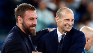 Allegri e De Rossi si salutano prima del match di Serie - foto ANSA JMania.it - IlPosticipo.it